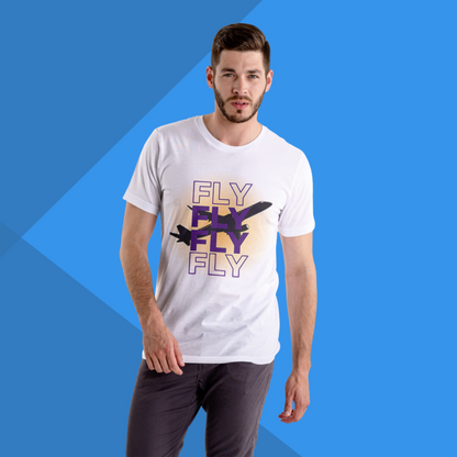 FLY Plane Printed Men's White T-Shirt - T-Shirt for Travel Enthusiast