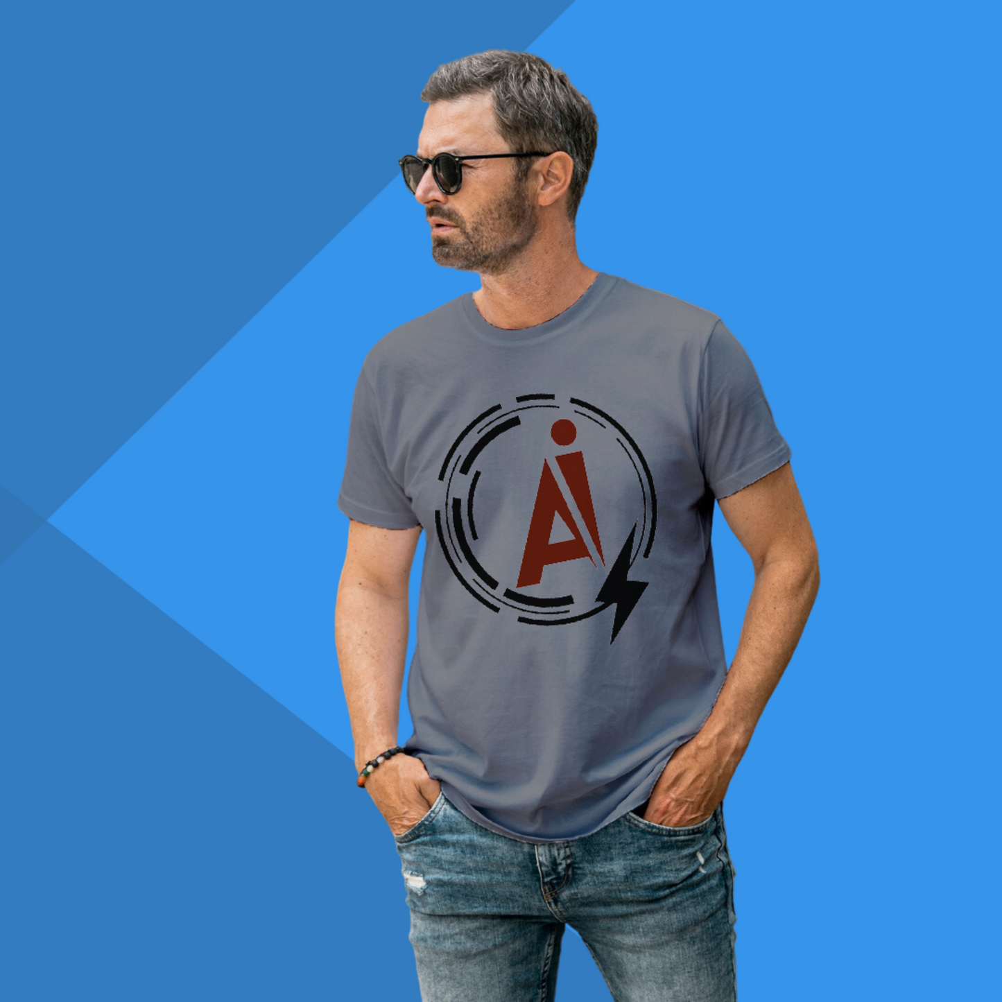 AI Printed Men's Casual Grey T-Shirt - Tech Lover's T-Shirt