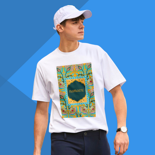 Namaste Funky Design Printed Men's White T-Shirt