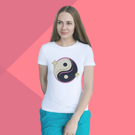 Yin Yang Graphic White T-Shirt for Women - Zodiac Sign T-Shirt