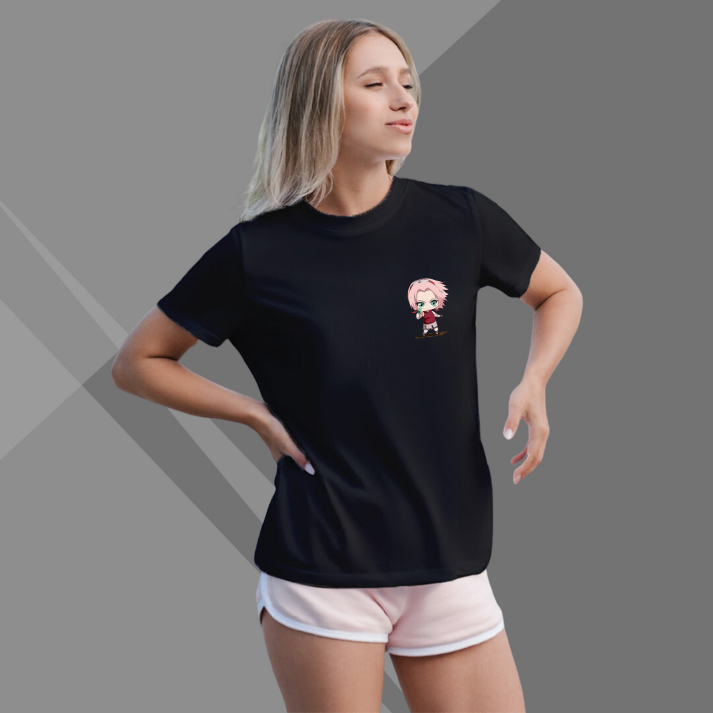 Sakura Printed Women's Black T-Shirt - Perfect for Anime Lover's