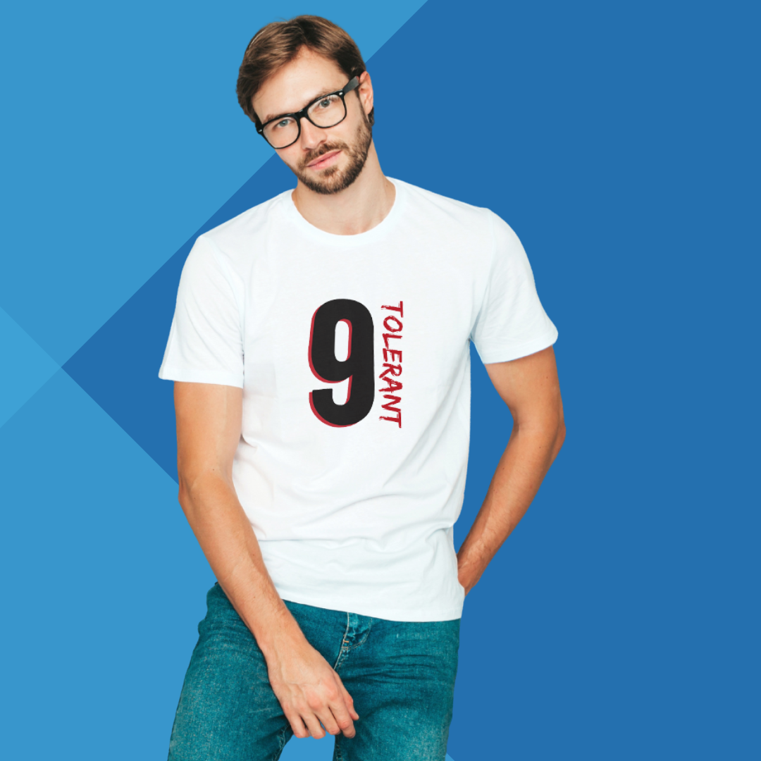 "Promote Tolerance with Our 'Numerical 9' Men's Printed White T-shirt"