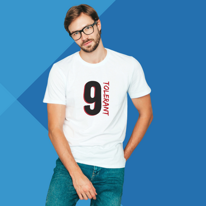 "Promote Tolerance with Our 'Numerical 9' Men's Printed White T-shirt"