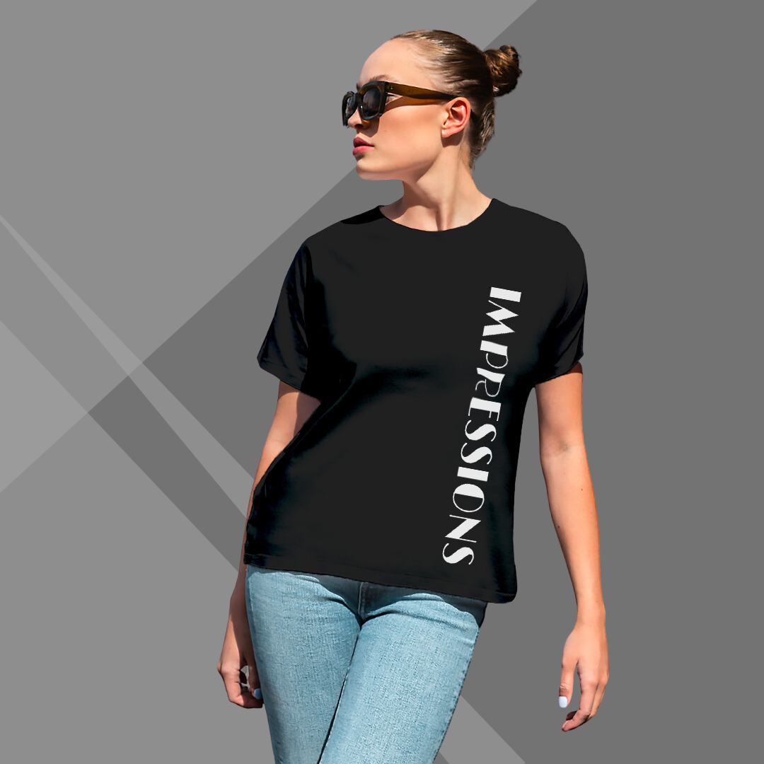 Women's IMPRESSION Printed Black Premium T-Shirt - Best Selling Women's Cotton T-Shirt