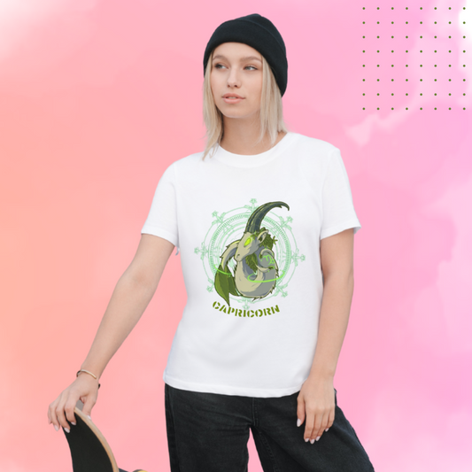 "Express Your Zodiac Spirit with This Women's 'Capricorn' Zodiac Sign Printed White T-Shirt"