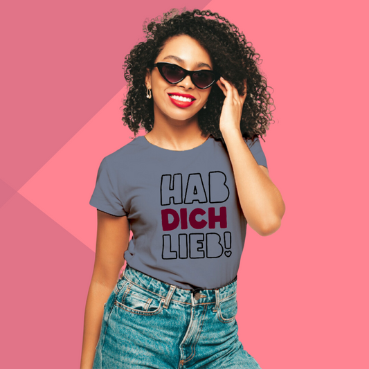 HAB DICH LIEB Printed Women's Grey T-Shirt - Women's Cute T-Shirt