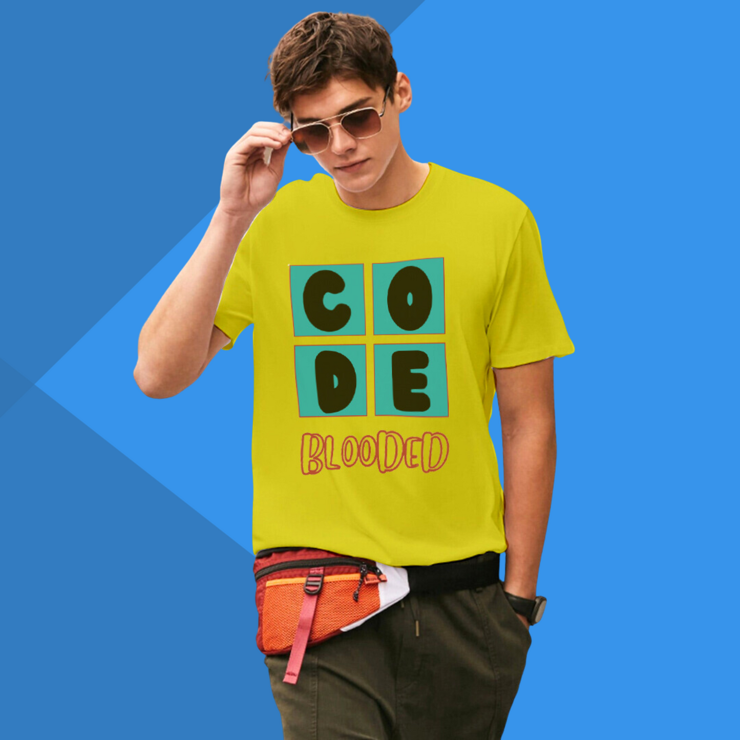 Code Blooded Printed Men's Tech Yellow T-Shirt