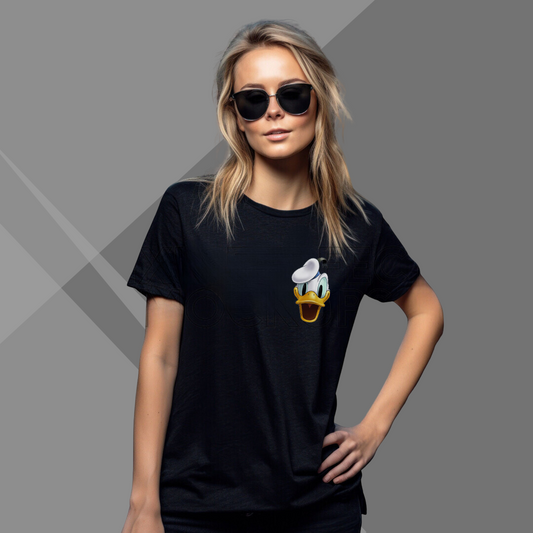 Donald Duck Cute Printed Women's Black T-Shirt - Fantastic Women's Special T-Shirt