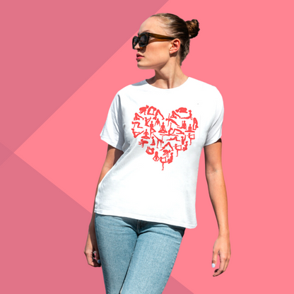 Yoga Poses in Heart Printed Women's White T-Shirt