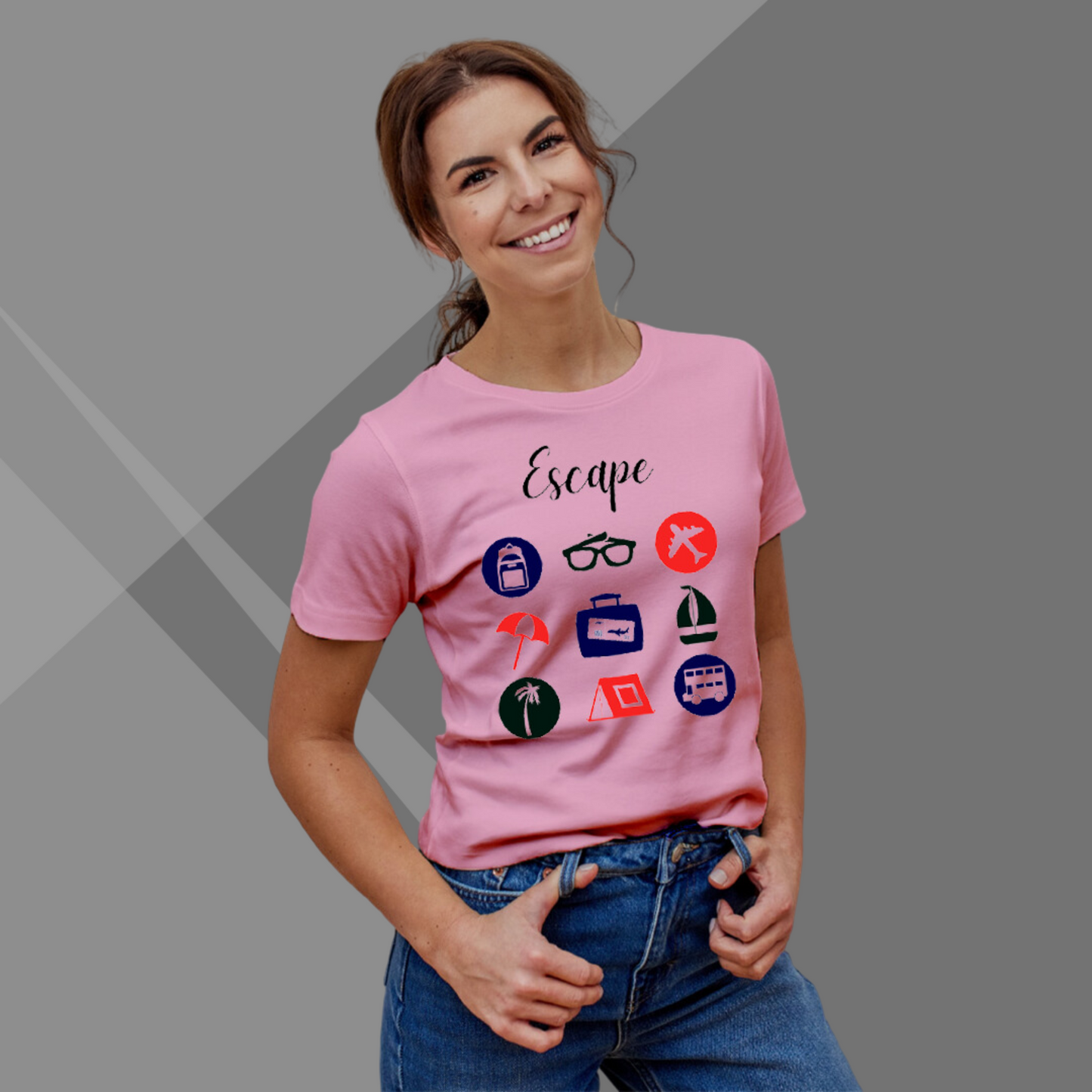 Escape Funky Printed Women's Pink T-Shirt