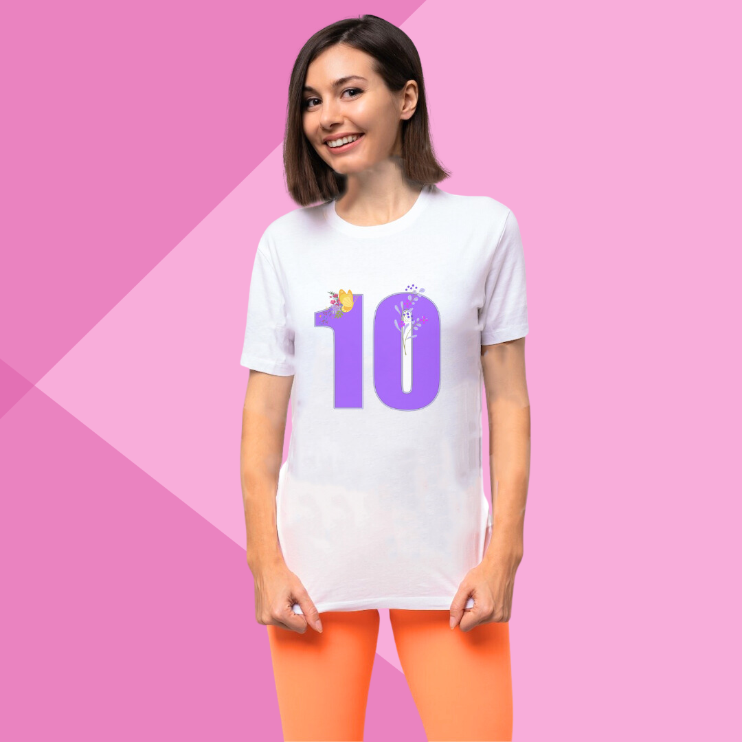 Number 10 white printed t-shirt for women birthday gift for her