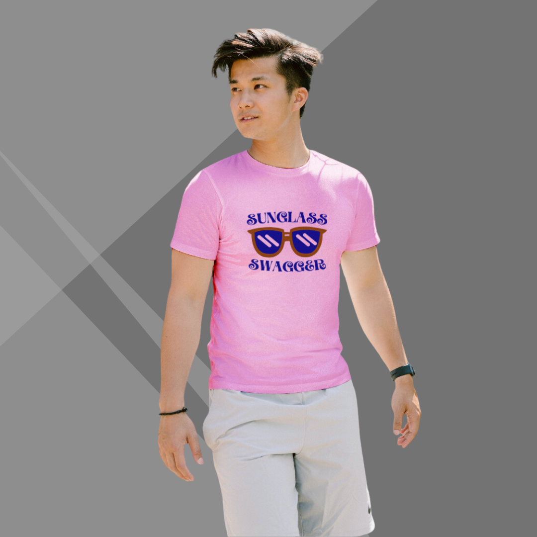 "Rock the 'Sunglass Swagger' with the Men's Printed Pink T-Shirt"