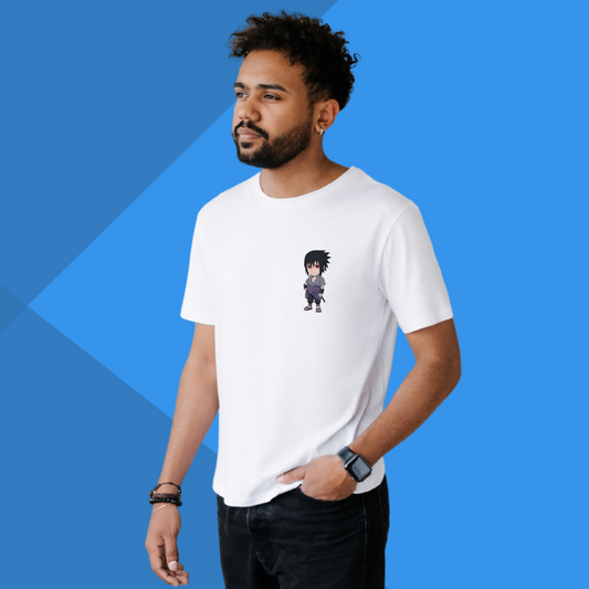 SASUKE Anime Printed Men's White T-Shirt - Cute SASUKE Back Side Printed T-Shirt