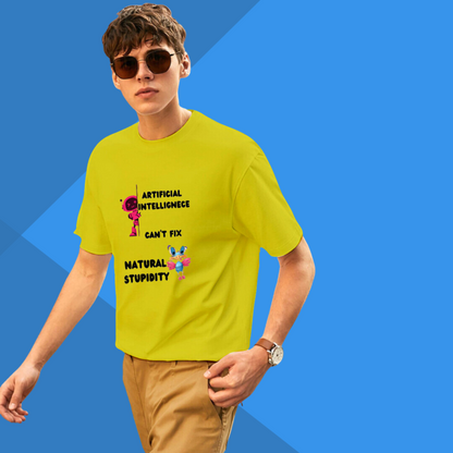 Artificial Intelligence can't fix Natural Stupidity Printed Men's Yellow T-Shirt