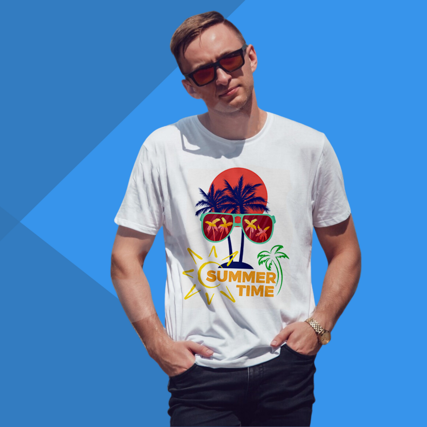 Summer Time Beach Printed Men's White T-Shirt - Coastal Printed T-Shirt