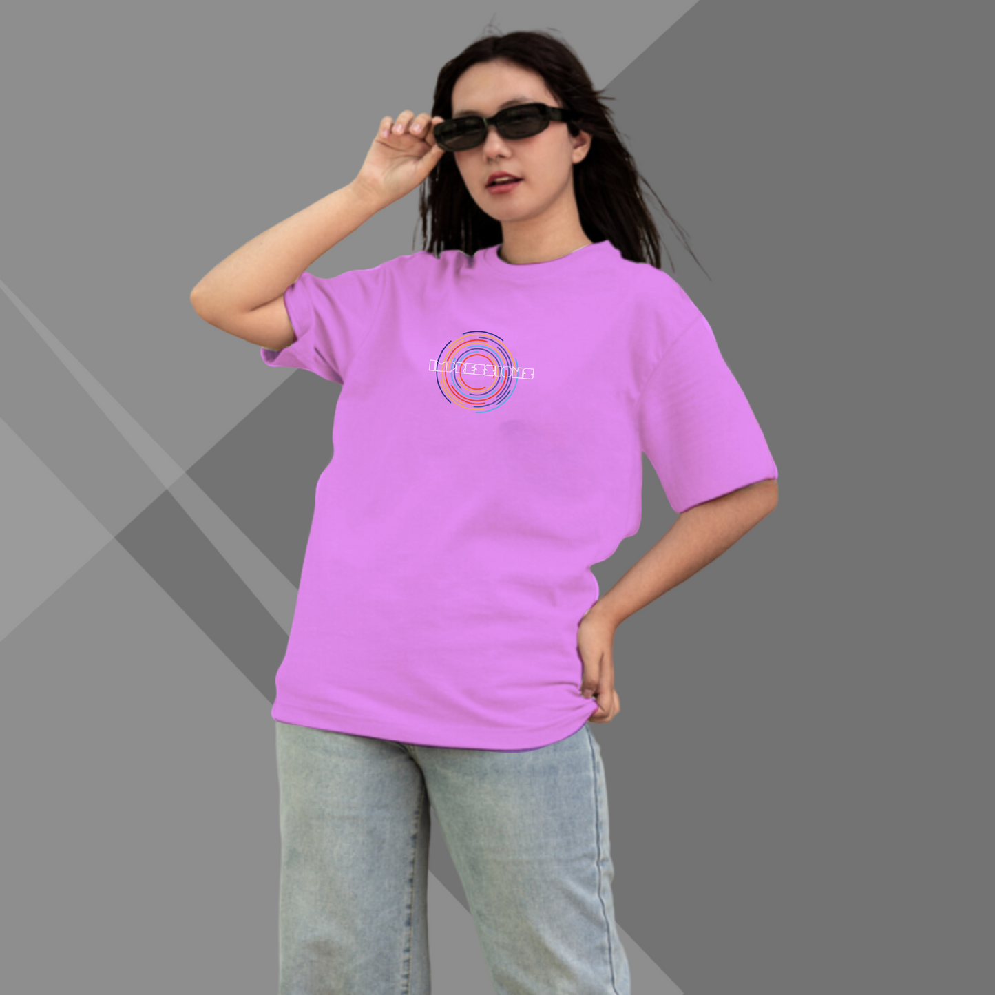 Women's IMPRESSION Printed Oversized Purple Classic T-Shirt - Oversized T-Shirt for Her