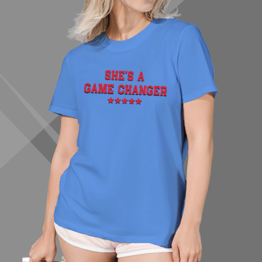 "Celebrate Female Empowerment with Women's 'She's a Game Changer' Printed Blue T-Shirt"