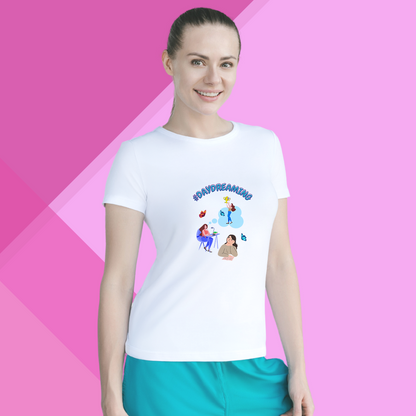 "Escape into Your Dreams with This Women's '#DAYDREAMING' Printed White T-Shirt"