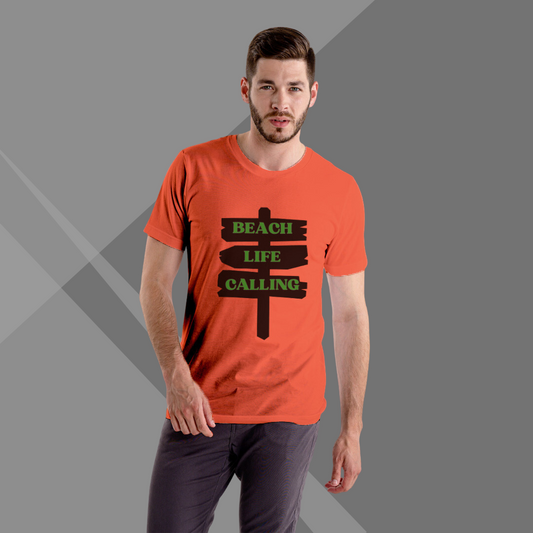 "Beach Life Calling" Printed Orange T-Shirt - Answer the Call