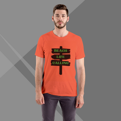 "Beach Life Calling" Printed Orange T-Shirt - Answer the Call