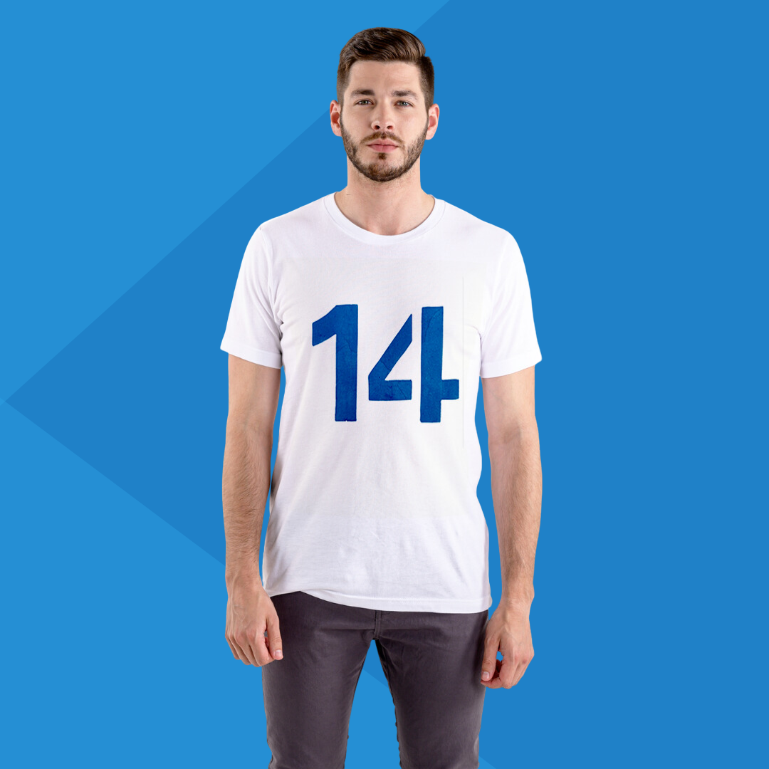 Number 14 white printed t-shirt for men front