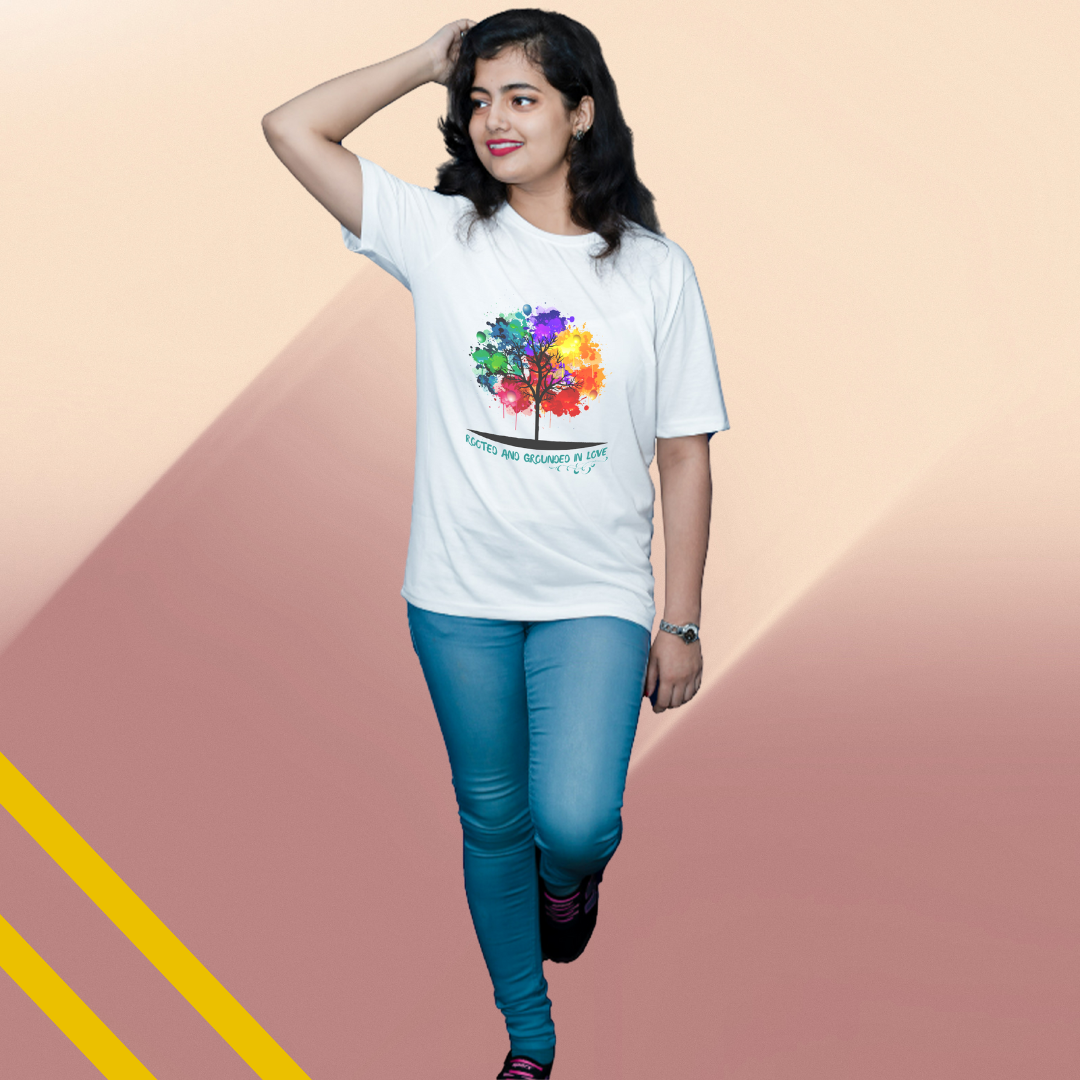 "Spread Love with This Women's 'Rooted & Grounded in Love' Printed White T-Shirt"