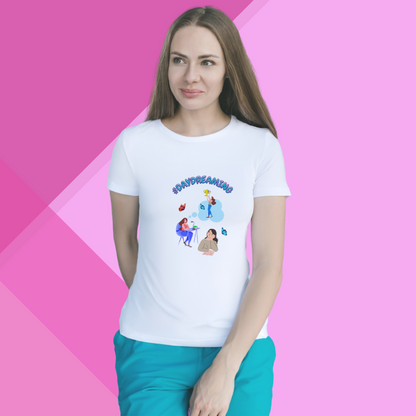 "Escape into Your Dreams with This Women's '#DAYDREAMING' Printed White T-Shirt"