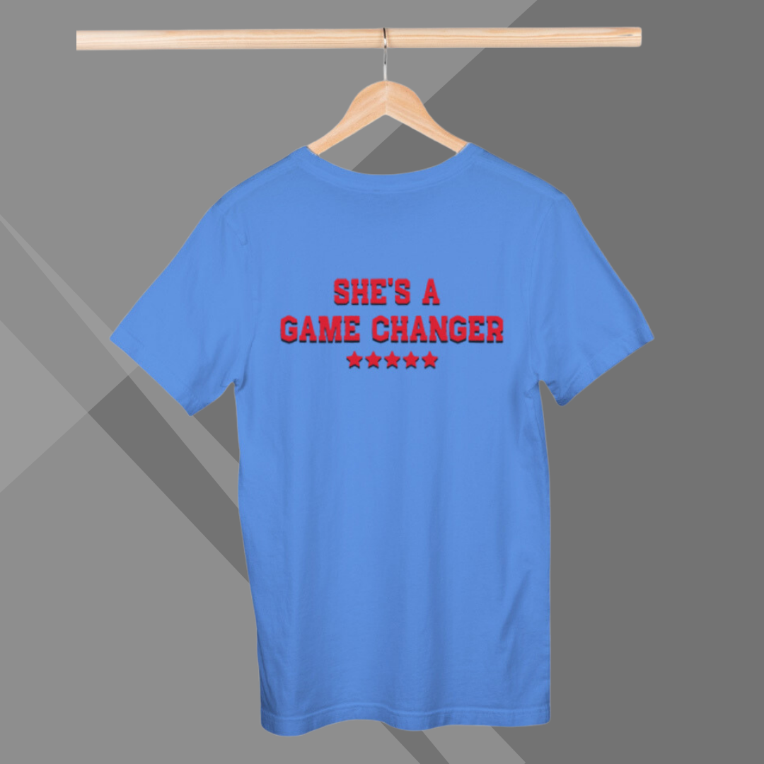 "Celebrate Female Empowerment with Women's 'She's a Game Changer' Printed Blue T-Shirt"