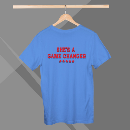 "Celebrate Female Empowerment with Women's 'She's a Game Changer' Printed Blue T-Shirt"