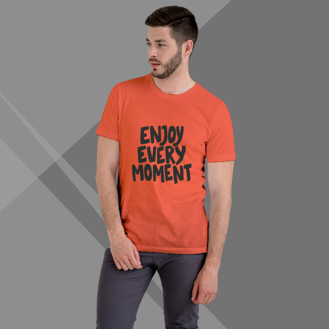 "Enjoy Every Moment" Printed Orange T-Shirt - Embrace the Now