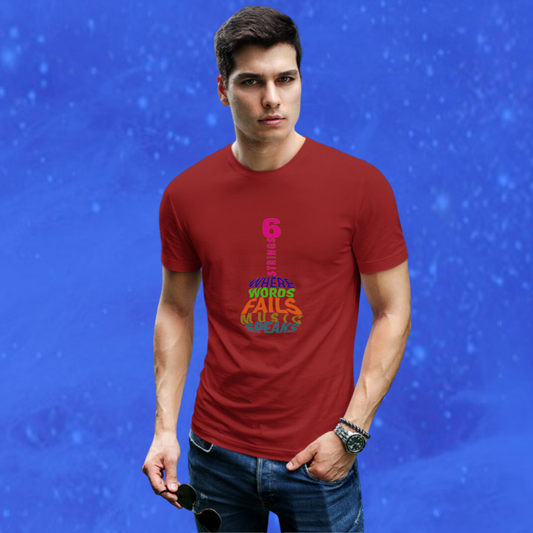 Rock Out in Style with the Men's "Guitar" Printed Maroon T-shirt!