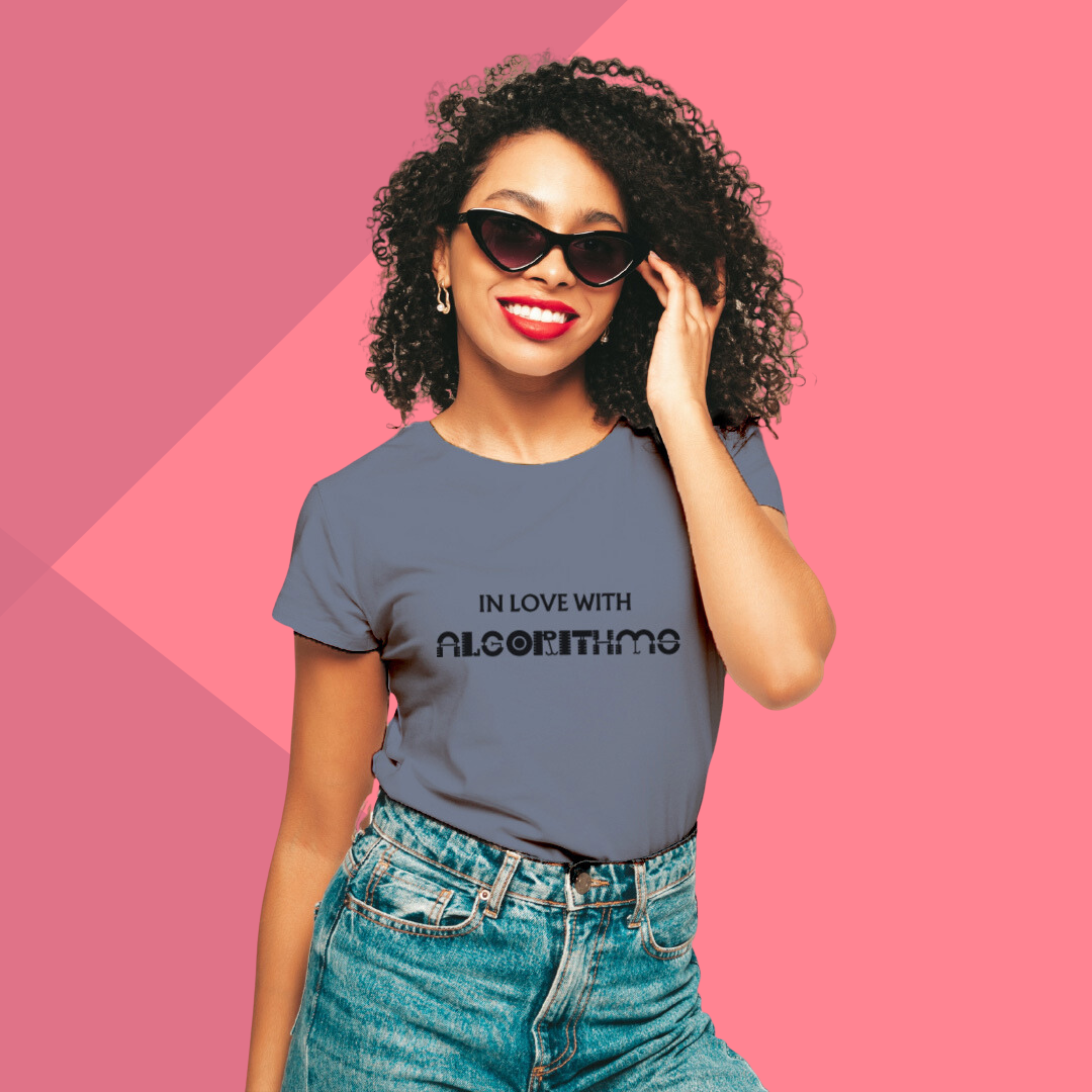 "Embrace Your Love for Algorithms with Women's 'In Love With Algorithm' Printed Grey T-Shirt"