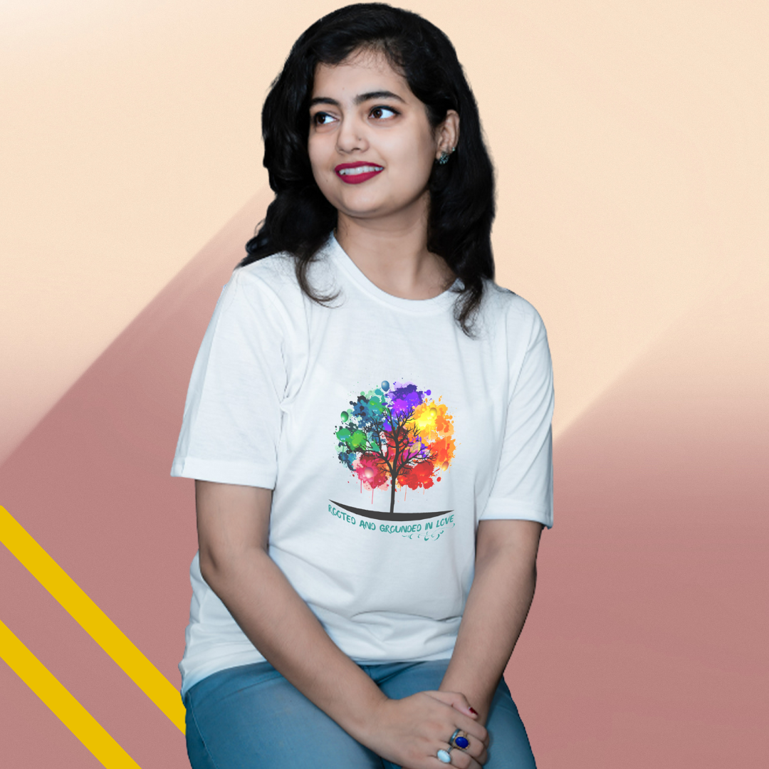 "Spread Love with This Women's 'Rooted & Grounded in Love' Printed White T-Shirt"