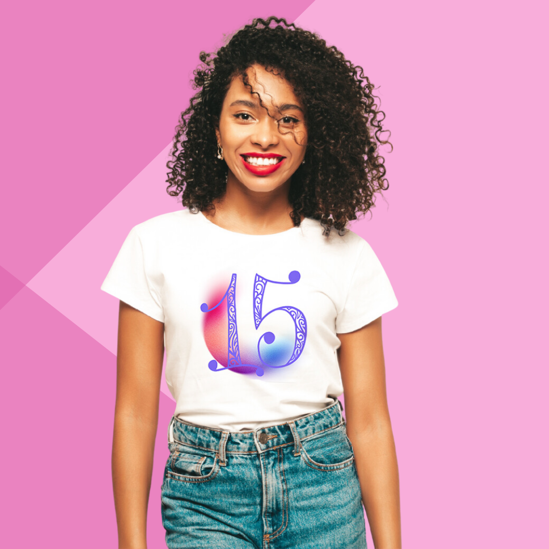 Number 15 white printed t-shirt for women birthday gift for her