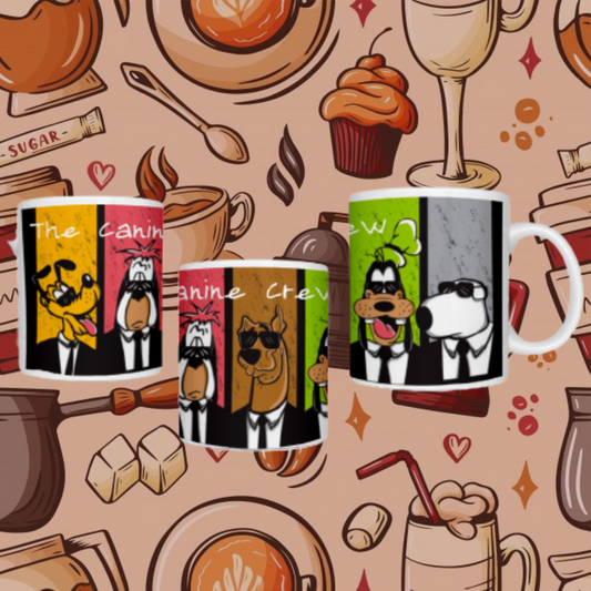 "Whimsical Canine Crew" Cartoon Dogs Printed Ceramic Mugs