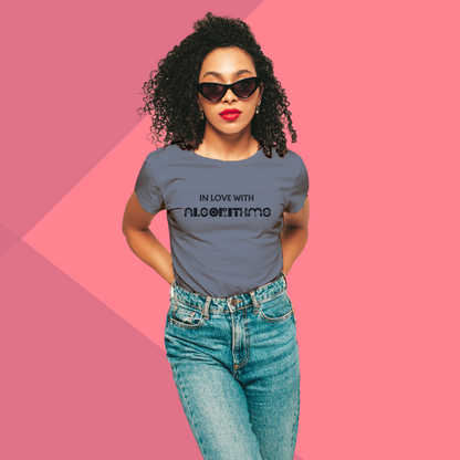 "Embrace Your Love for Algorithms with Women's 'In Love With Algorithm' Printed Grey T-Shirt"