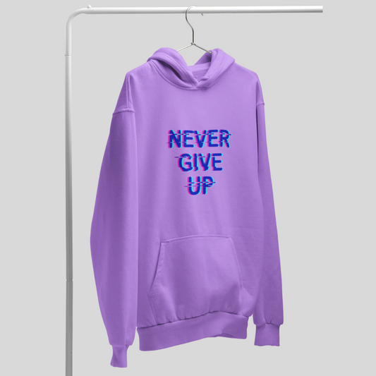 Stay Motivated with the "Never Give Up" Printed Lavender Hoodie for Women