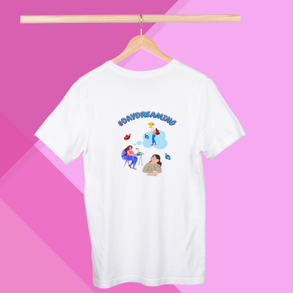 "Escape into Your Dreams with This Women's '#DAYDREAMING' Printed White T-Shirt"