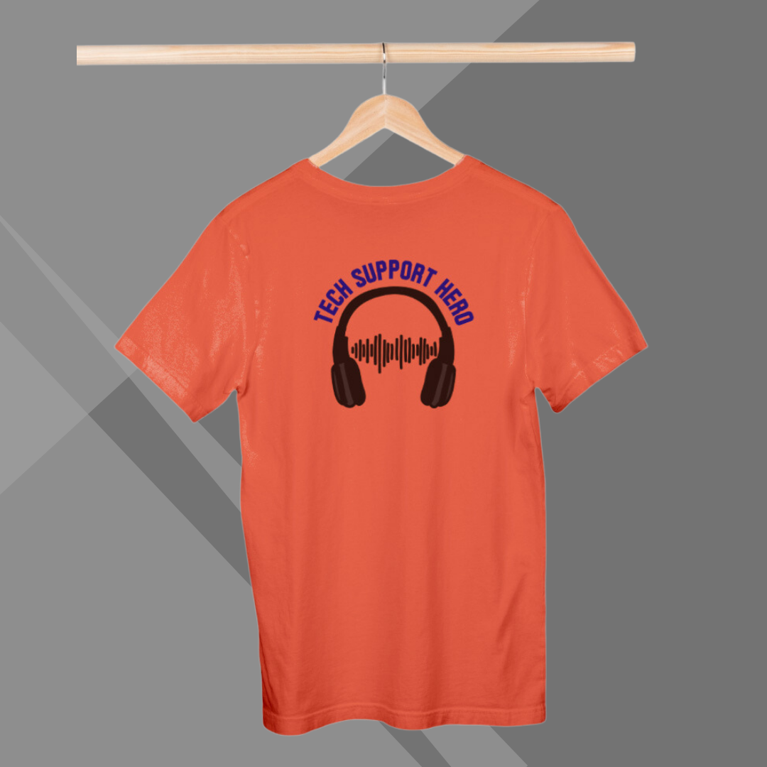 "Celebrate Your Tech Expertise with the Men's 'Tech Support Hero' Printed Orange T-Shirt"