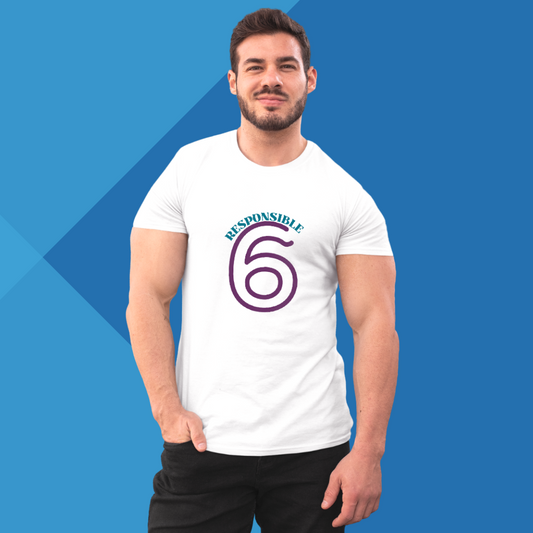 Number 6 white printed t-shirt for men half sleeves