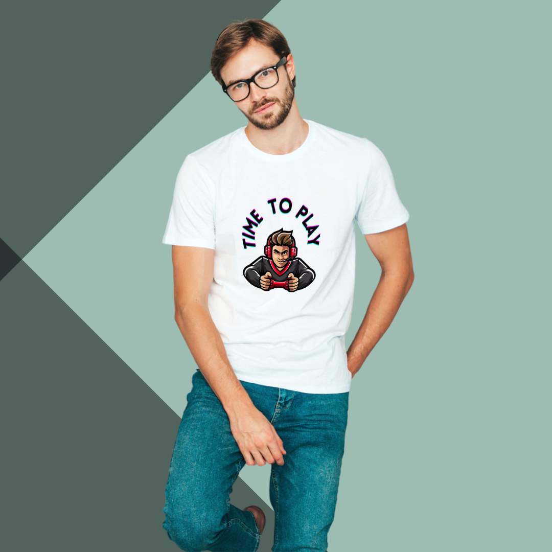 Get Ready to Play with Men's "Time to Play" Printed White T-Shirt