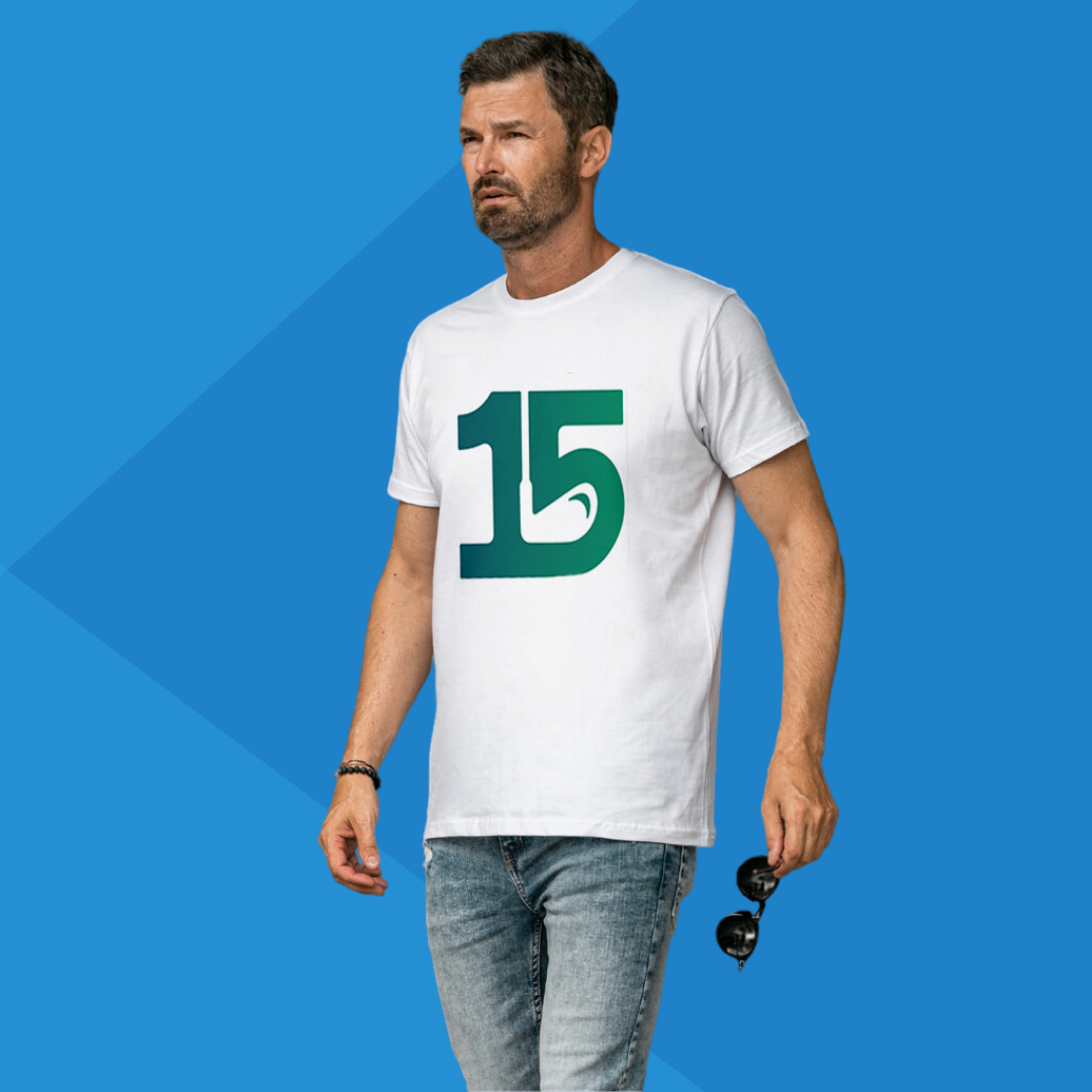 number 15 white printed t-shirt side