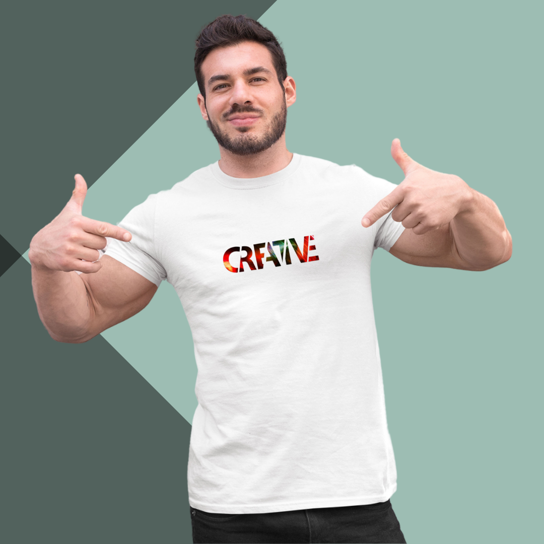 Unleash Your Creativity with "Creative" Printed Men's White T-Shirt!