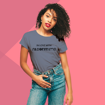 "Embrace Your Love for Algorithms with Women's 'In Love With Algorithm' Printed Grey T-Shirt"