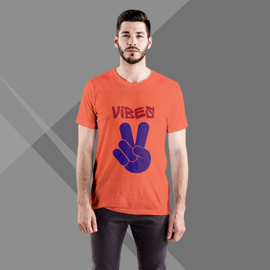 "Elevate Your Style with the Men's 'Vibes' Printed Orange T-Shirt"