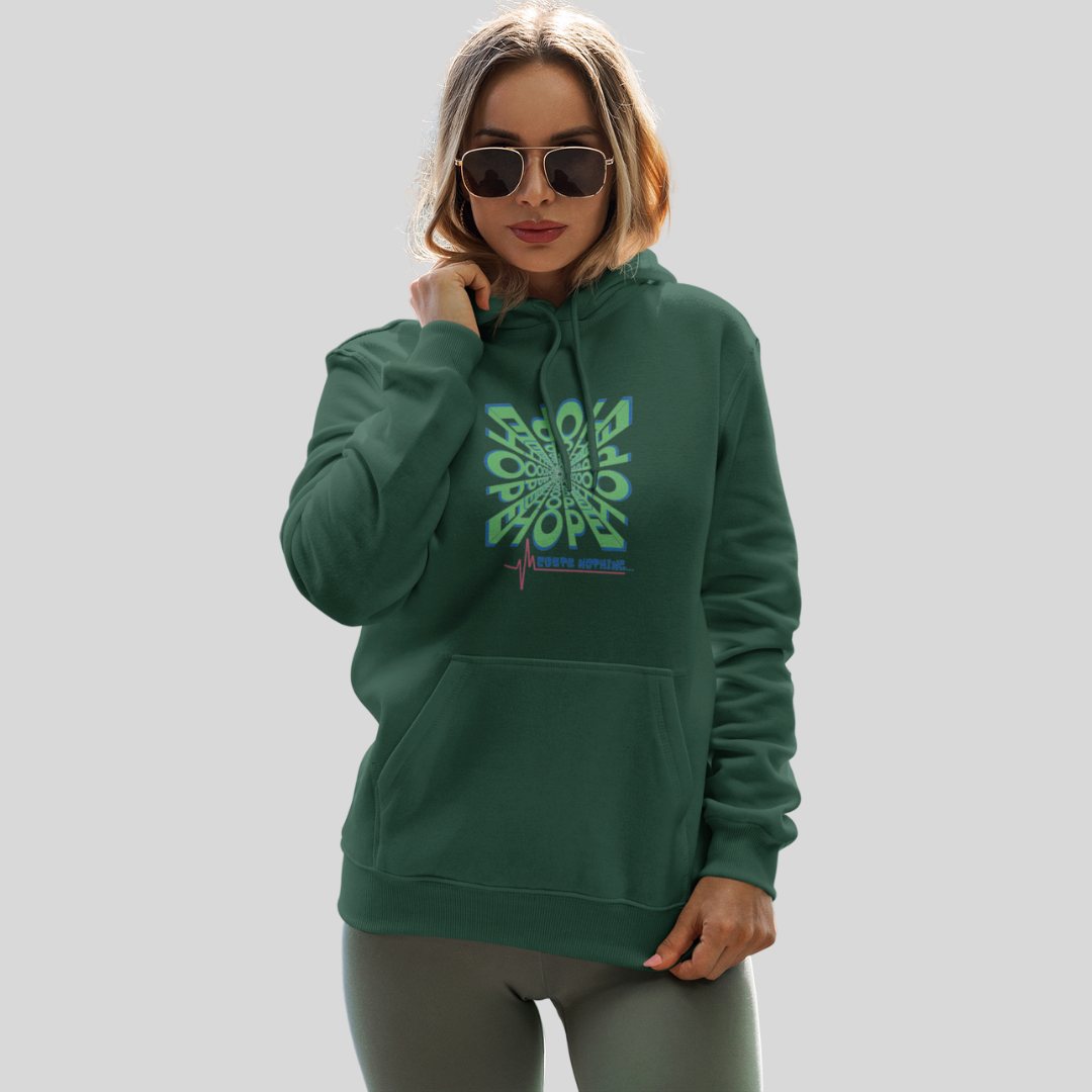 Spread Positive Vibes with Women's "Hope Cost's Nothing" Printed Green Hoodie!