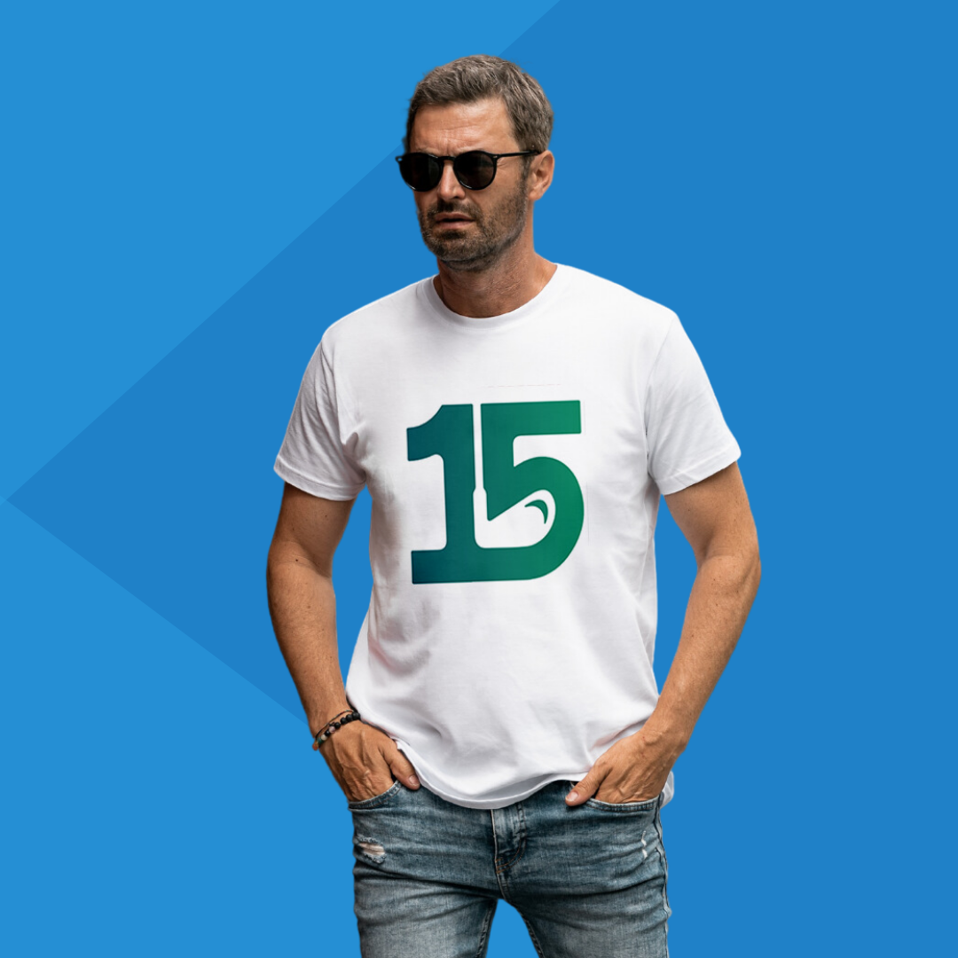 number 15 white printed t-shirt half sleeves