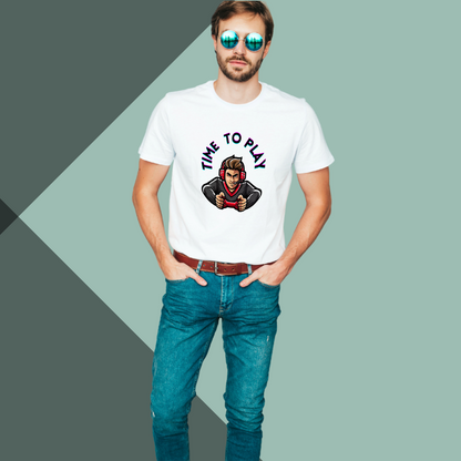 Get Ready to Play with Men's "Time to Play" Printed White T-Shirt