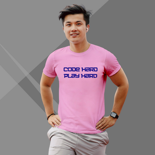 "Embrace Dual Roles with the Men's 'Code Hero Play Hero' Printed Pink T-Shirt"