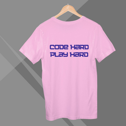 "Embrace Dual Roles with the Men's 'Code Hero Play Hero' Printed Pink T-Shirt"